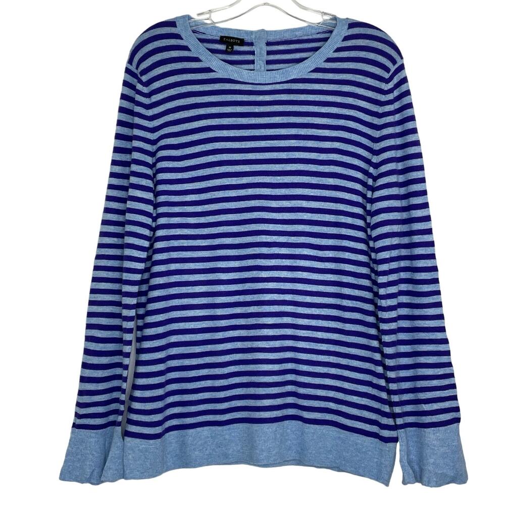 Talbots blue purple stripped crewneck knit sweater size Medium Nylon Lambswool